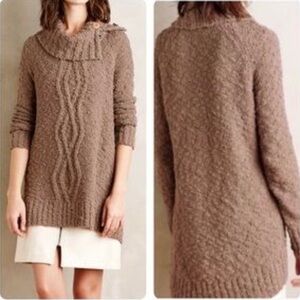 Moth Cowled Cablework Pullover Sweater Size Small Taupe Brown Anthropologie